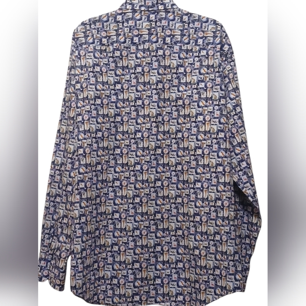 Bugatchi - NWOT, Navy Blue, Geometric Print Of Different Animals, - Picture 7 of 9